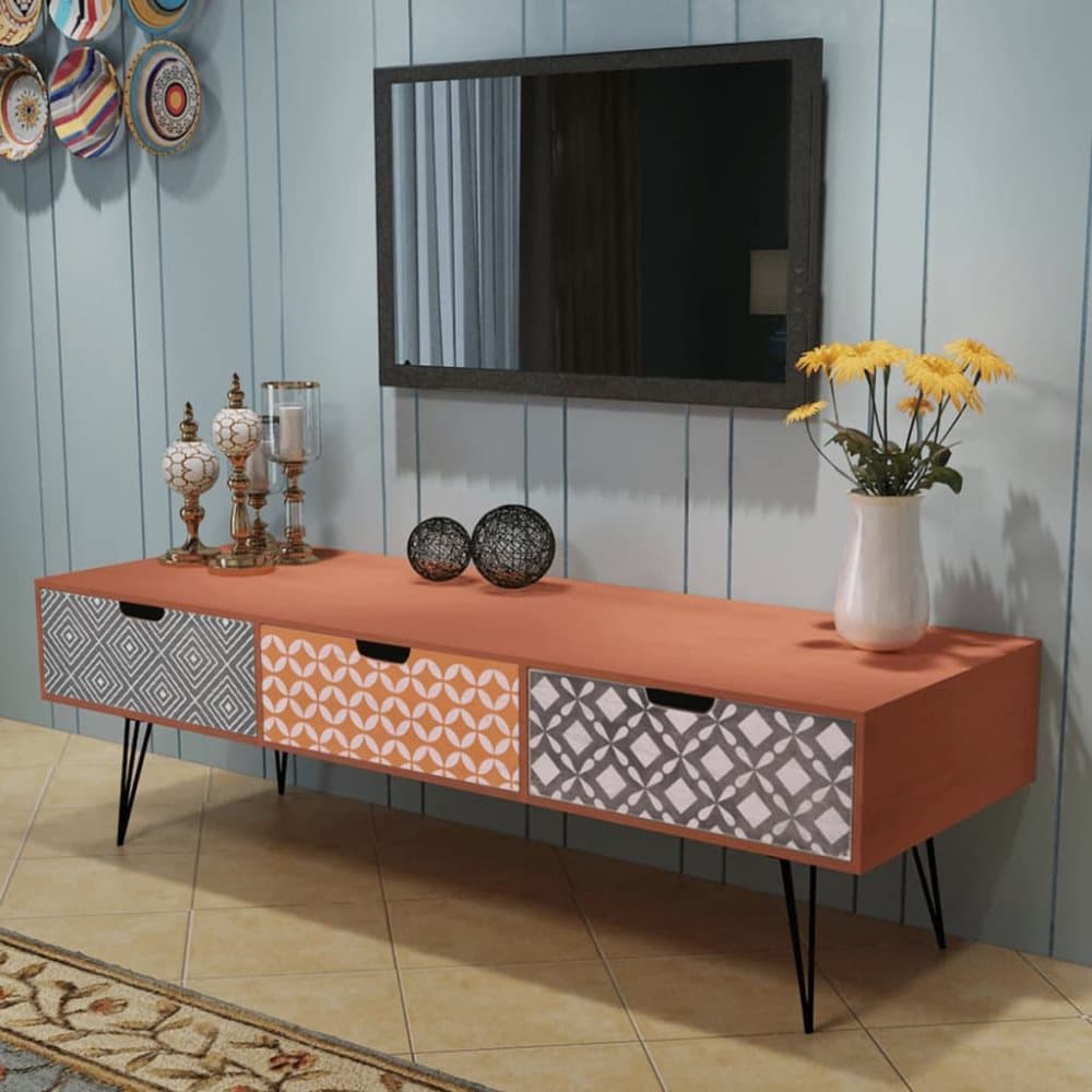 TV-bänk med 3 lådor 120x40x36 cm brun