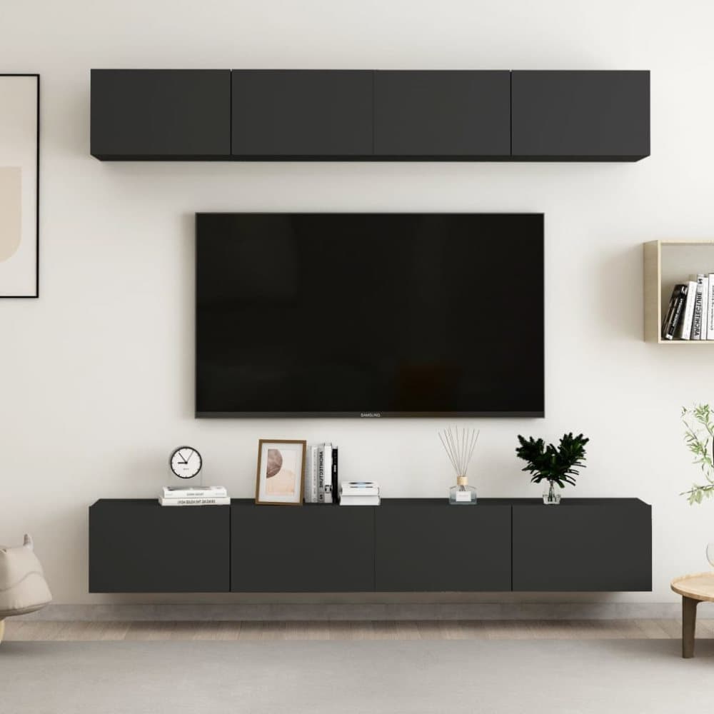 TV-skåp 4 st svart 100x30x30 cm spånskiva