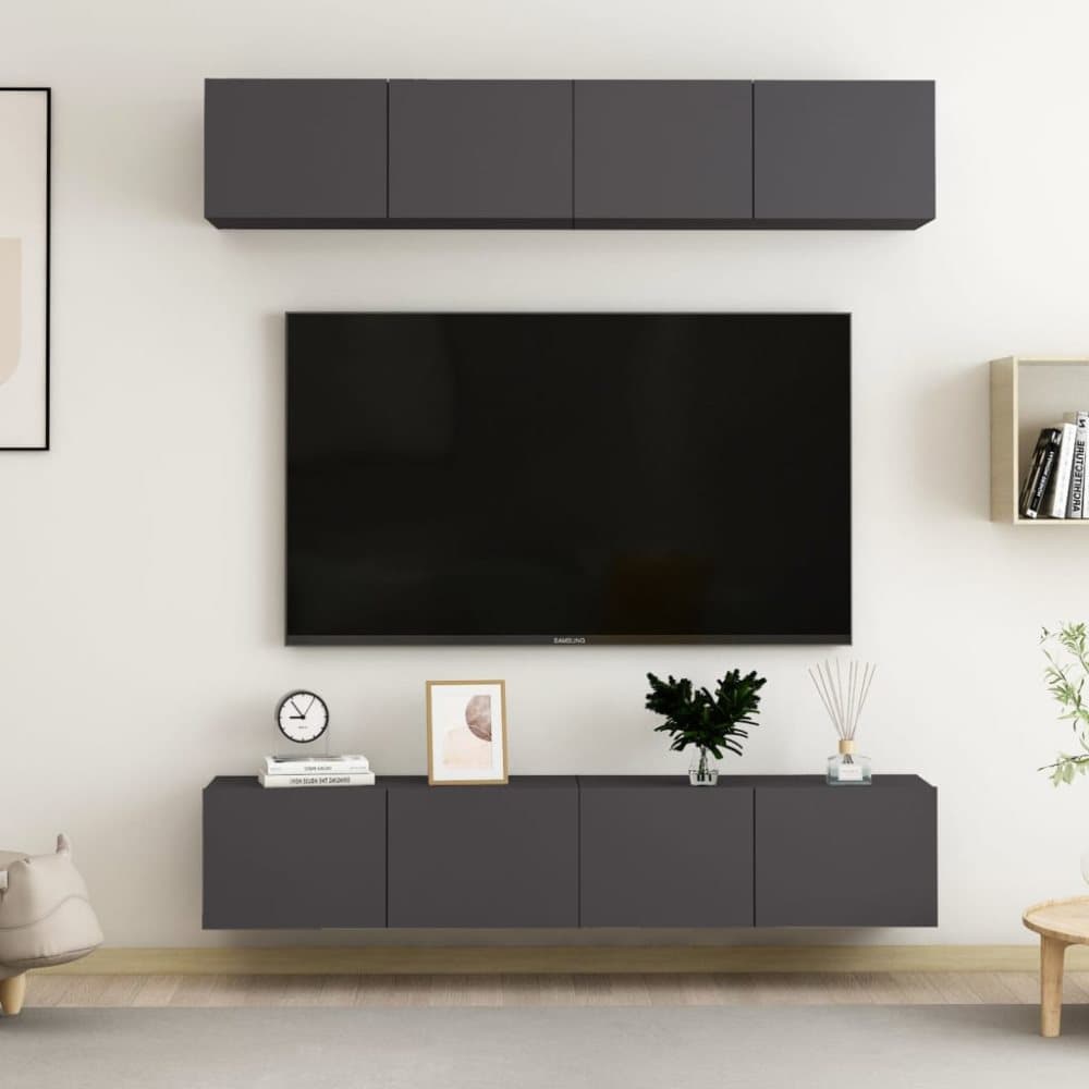 TV-skåp 4 st grå 80x30x30 cm spånskiva