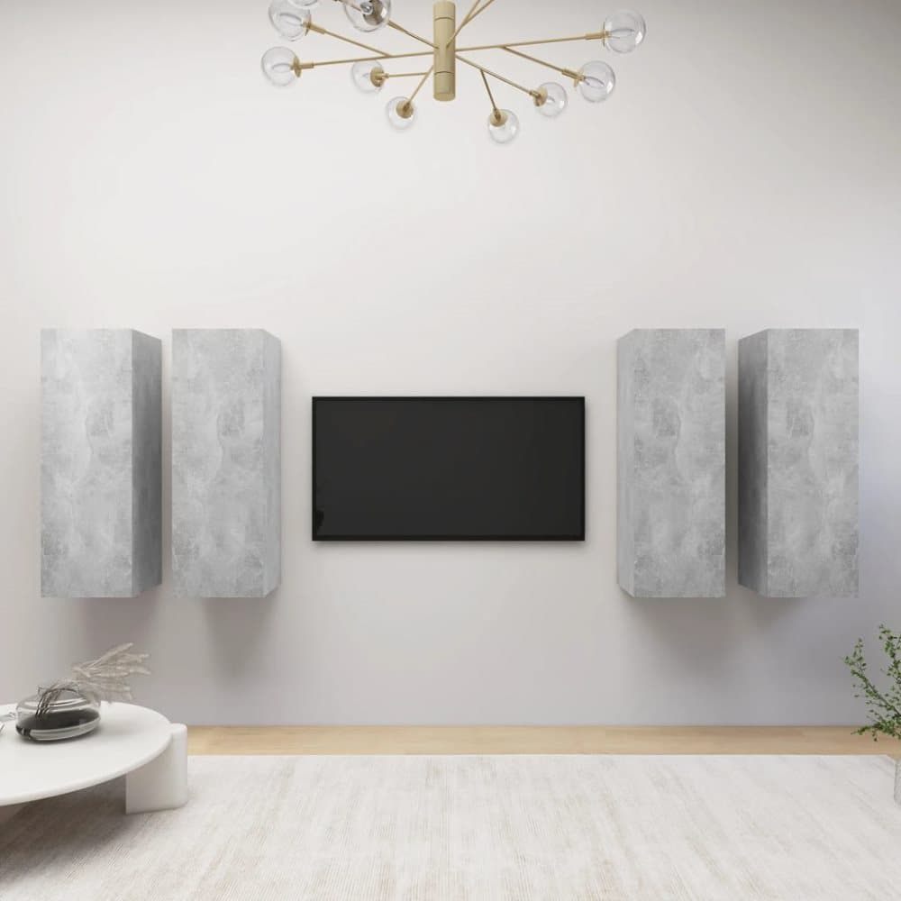 TV-skåp 4 delar betonggrå 30,5x30x90 cm spånskiva