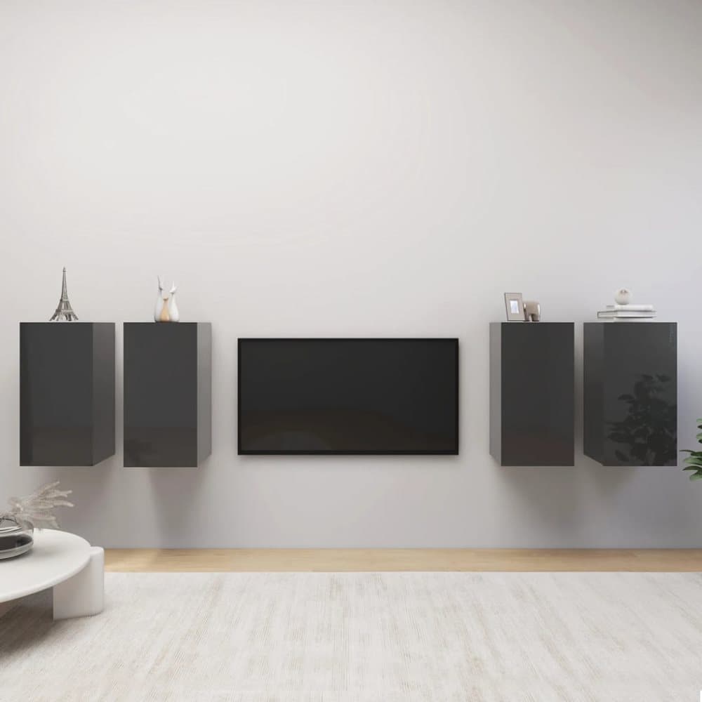 TV-skåp 4 delar grå högglans 30,5x30x60 cm spånskiva