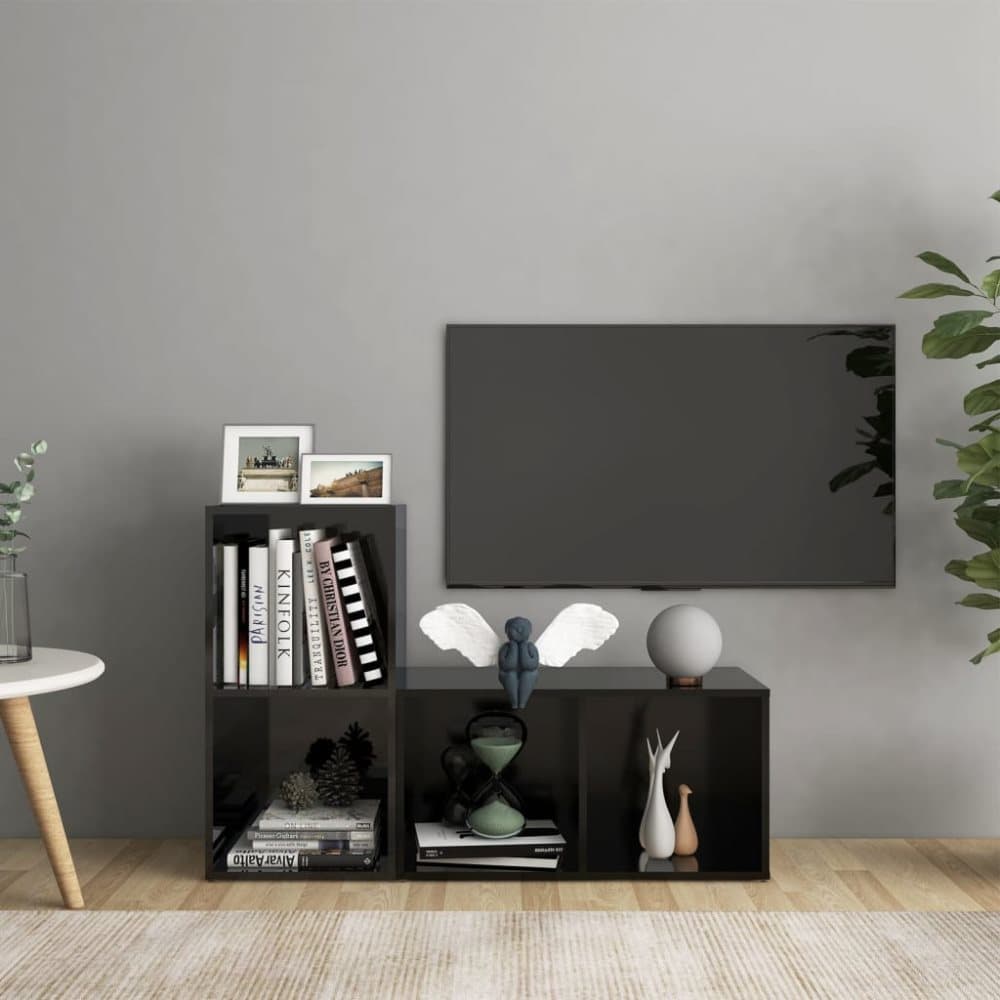 TV-skåp 2 st svart högglans 72x35x36,5 cm spånskiva