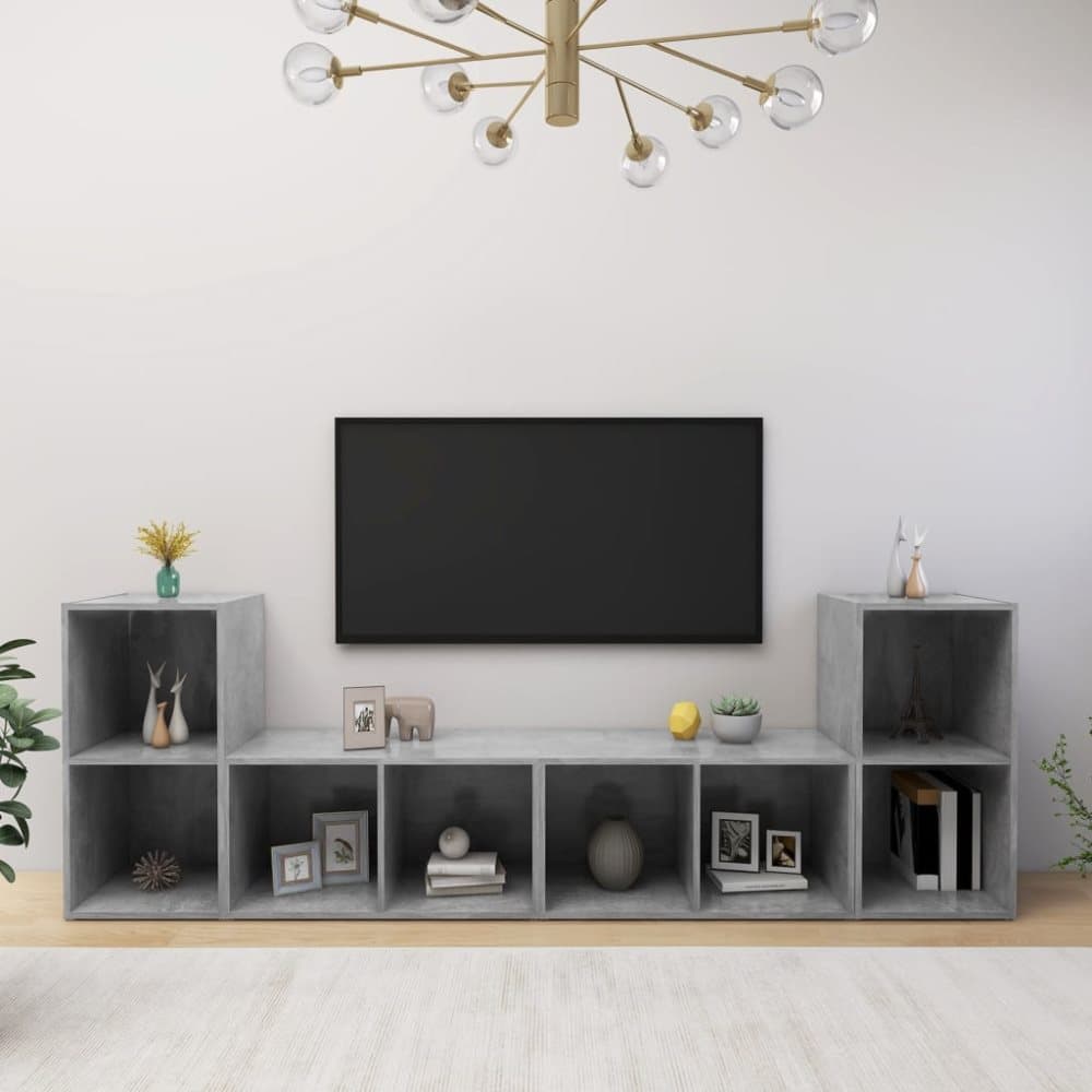 TV-skåp 4 delar betonggrå 72x35x36,5 cm spånskiva