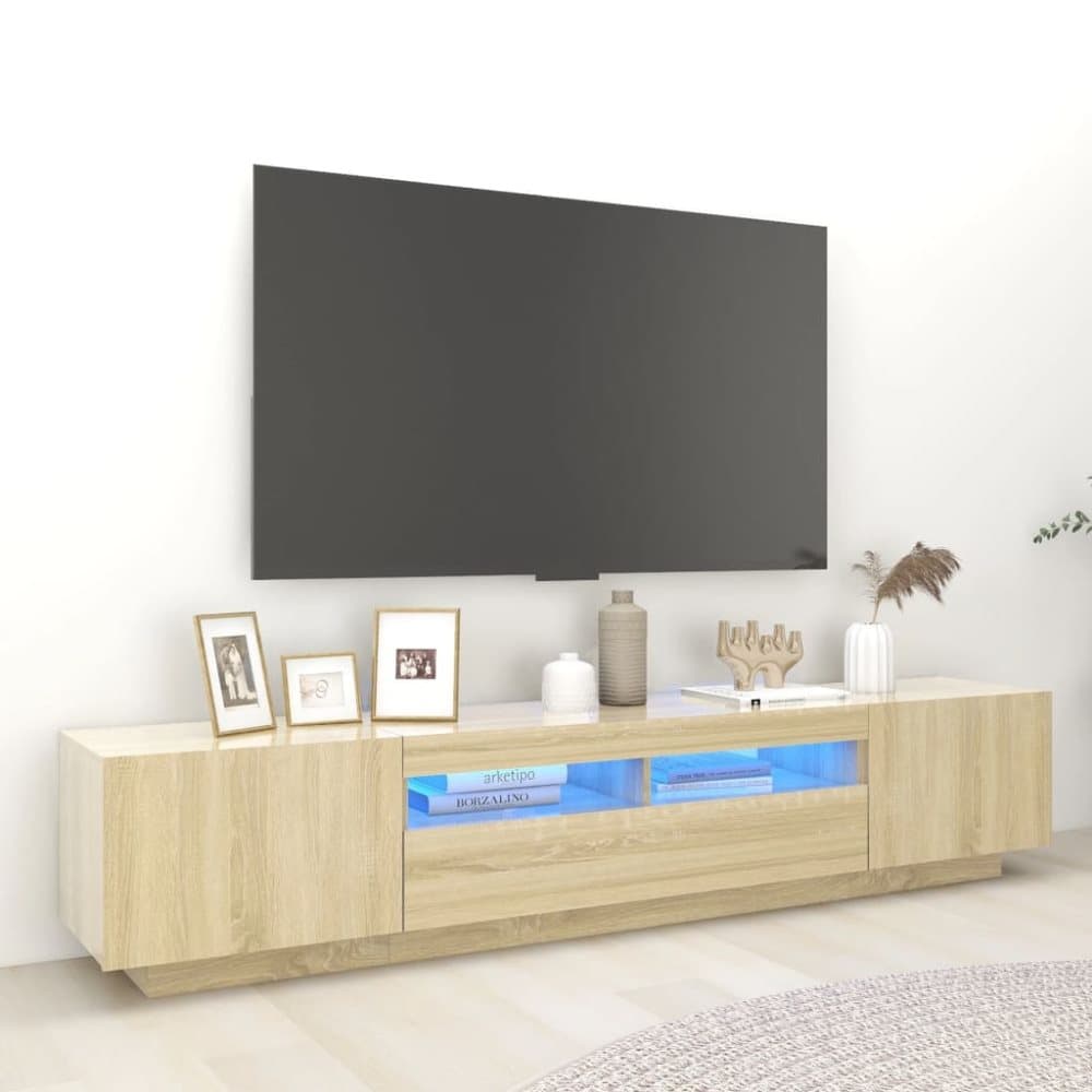 TV-bänk med LED-belysning sonoma-ek 200x35x40 cm