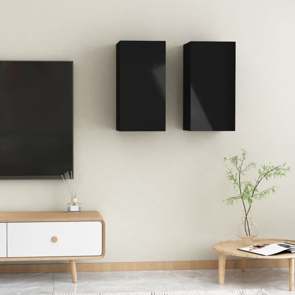TV-skåp 2 st svart högglans 30,5x30x60 cm spånskiva