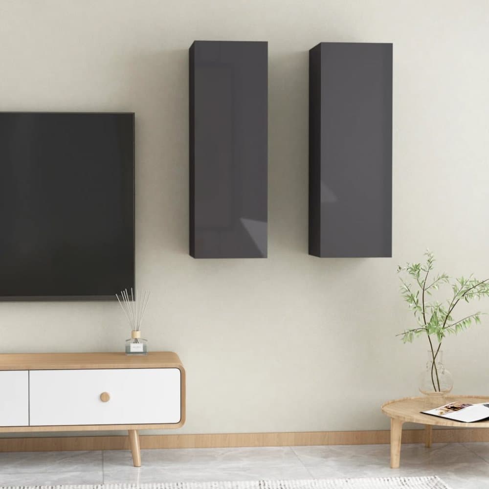 TV-skåp 2 st grå högglans 30,5x30x90 cm spånskiva