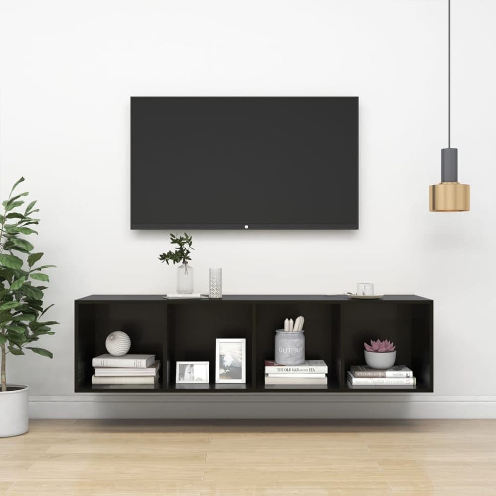 Väggmonterat tv-skåp svart högglans 37x37x142,5 cm spånskiva