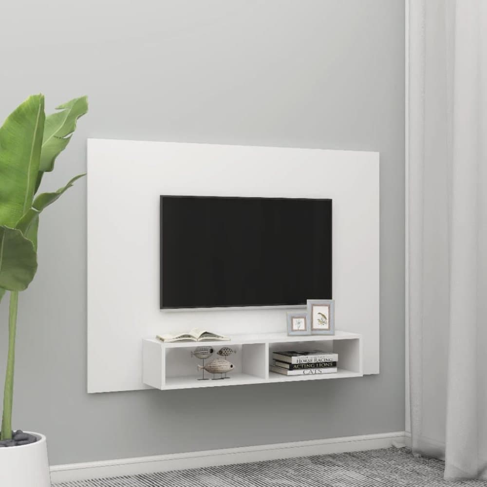 Väggmonterat tv-skåp vit 135x23,5x90 cm spånskiva