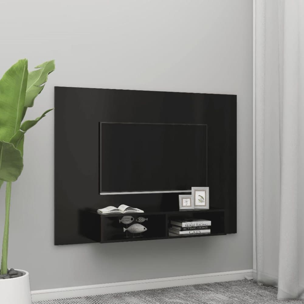 Väggmonterat tv-skåp svart 135x23,5x90 cm spånskiva