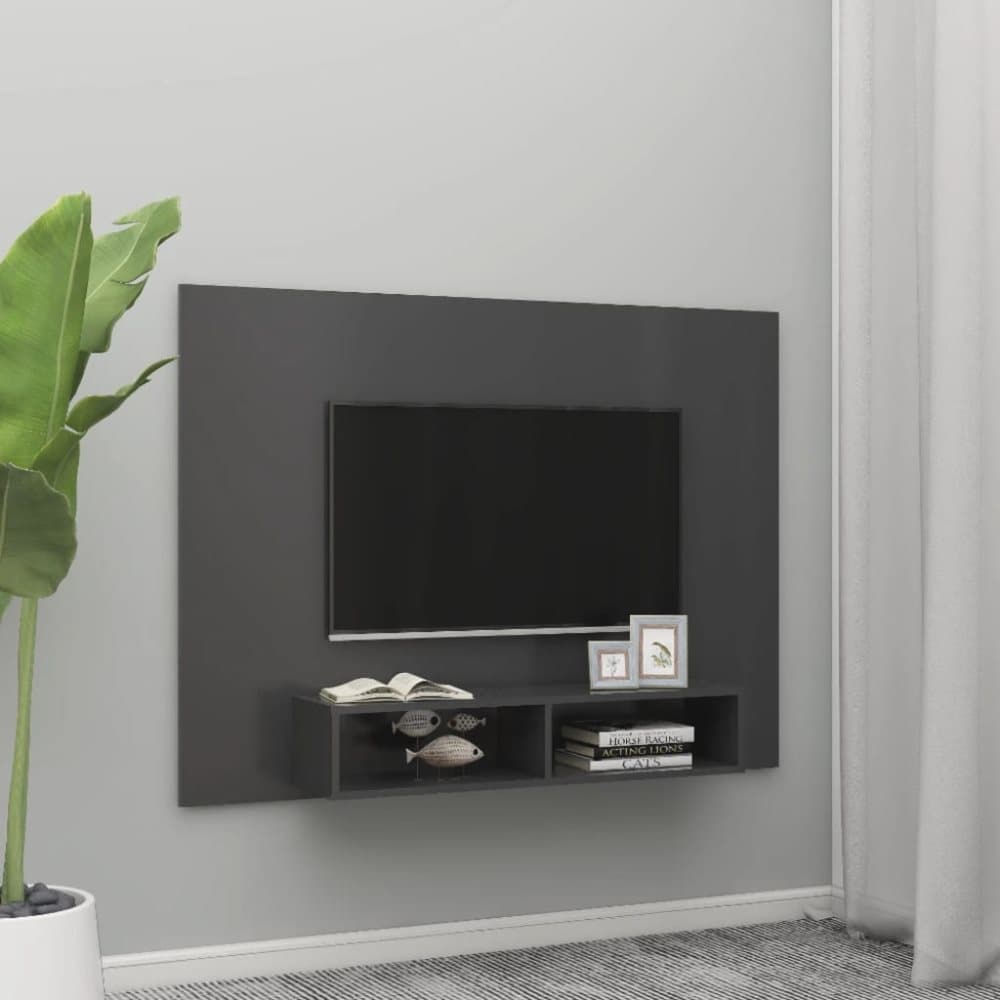 Väggmonterat tv-skåp grå 135x23,5x90 cm spånskiva