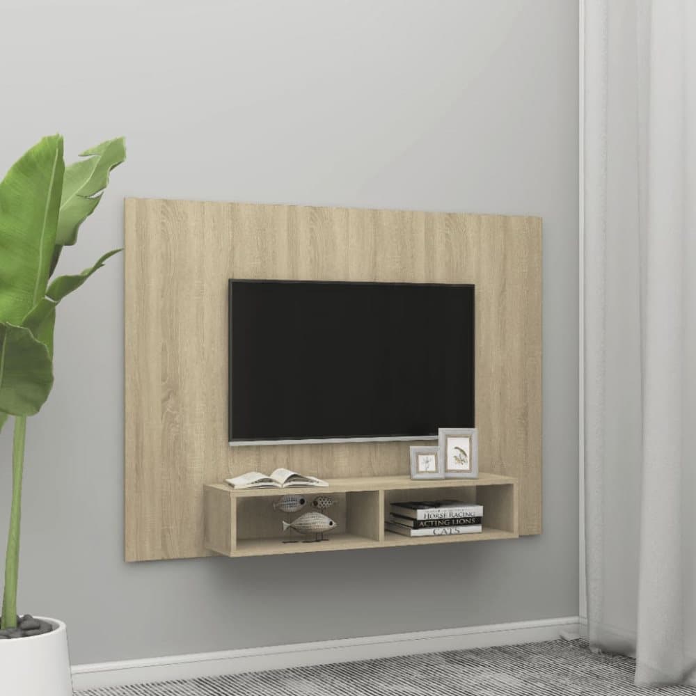 Väggmonterat tv-skåp sonoma-ek 135x23,5x90 cm spånskiva