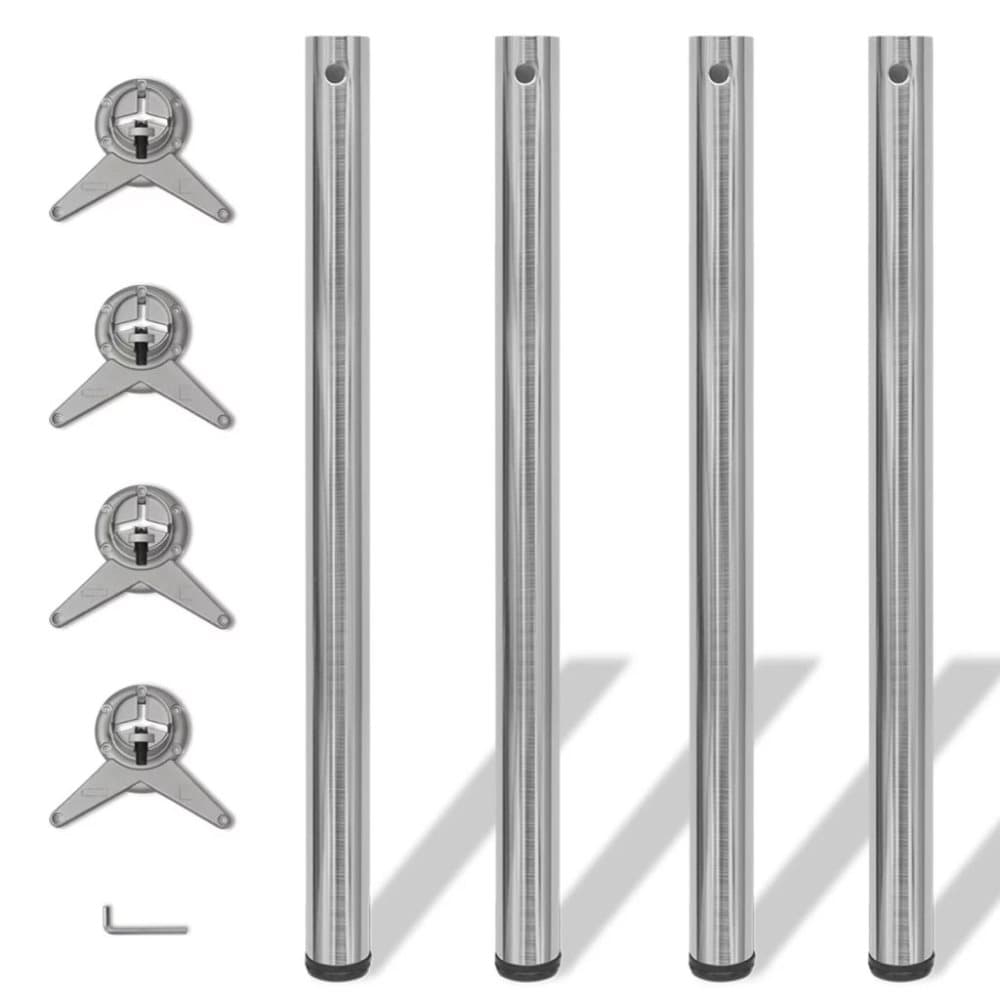 242137 4 Height Adjustable Table Legs Brushed Nickel 870 mm
