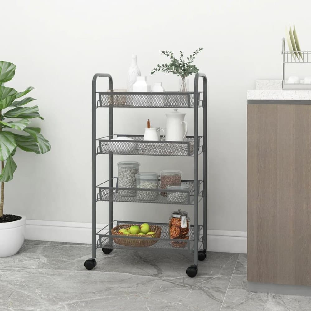 Rullvagn 4 våningar grå 46x26x85 cm järn
