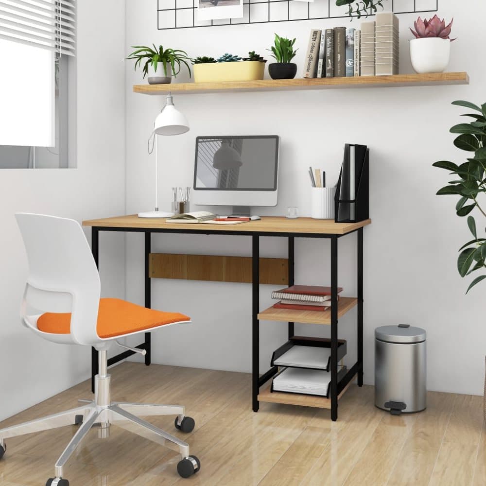 Datorbord svart och ljus ek 105x55x72 cm MDF och metall
