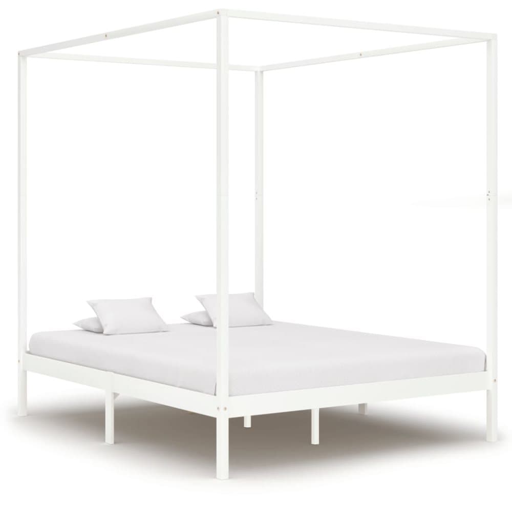 Sängram himmelsäng vit massiv furu 160x200 cm