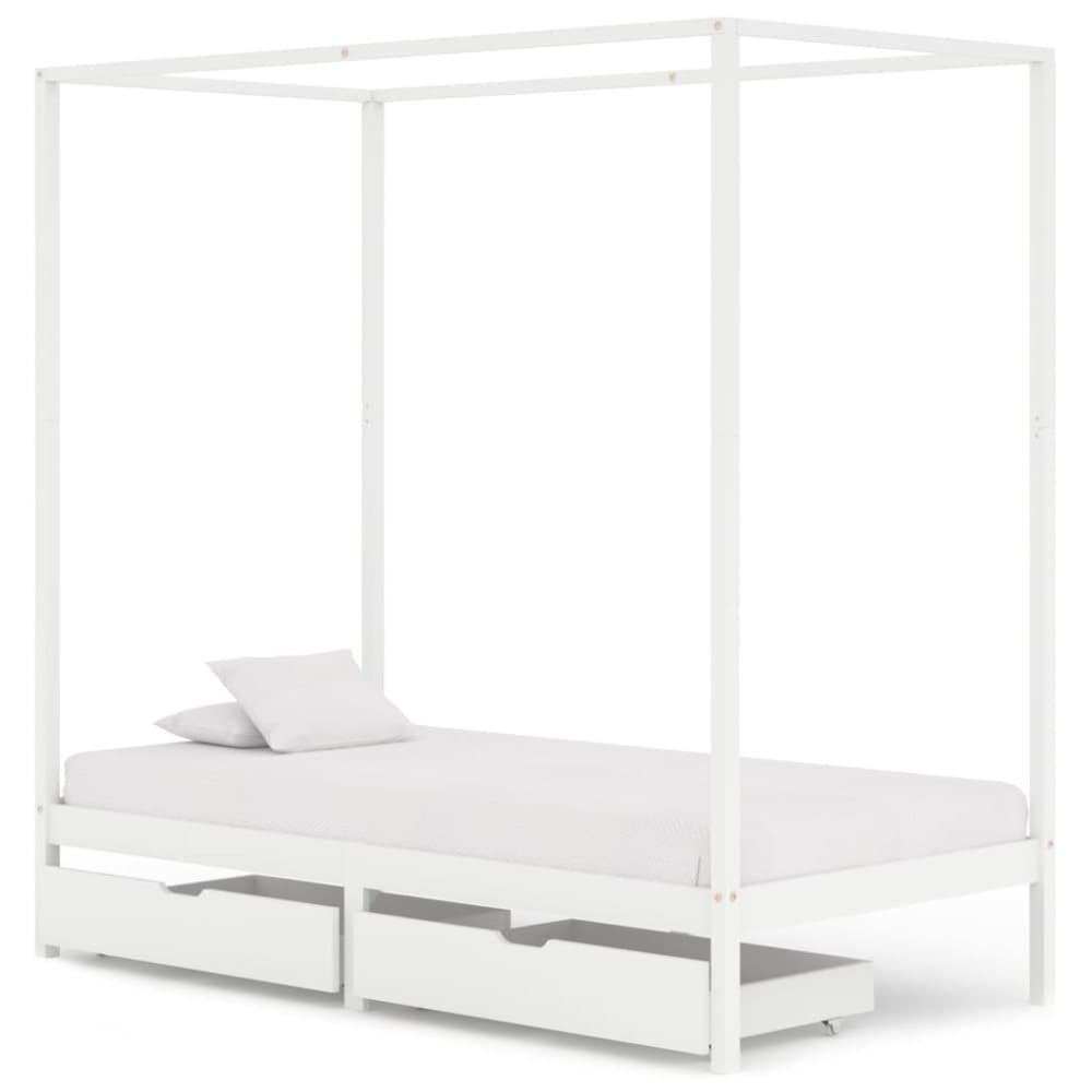 Himmelsäng med 2 lådor vit massiv furu 100x200 cm