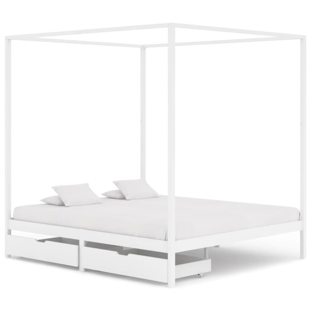Himmelsäng med 2 lådor vit massiv furu 160x200 cm
