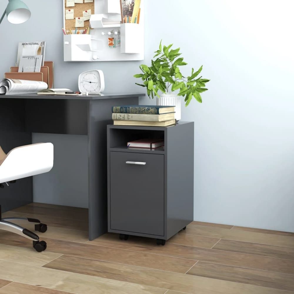 Sidoskåp med hjul grå 33x38x60 cm spånskiva