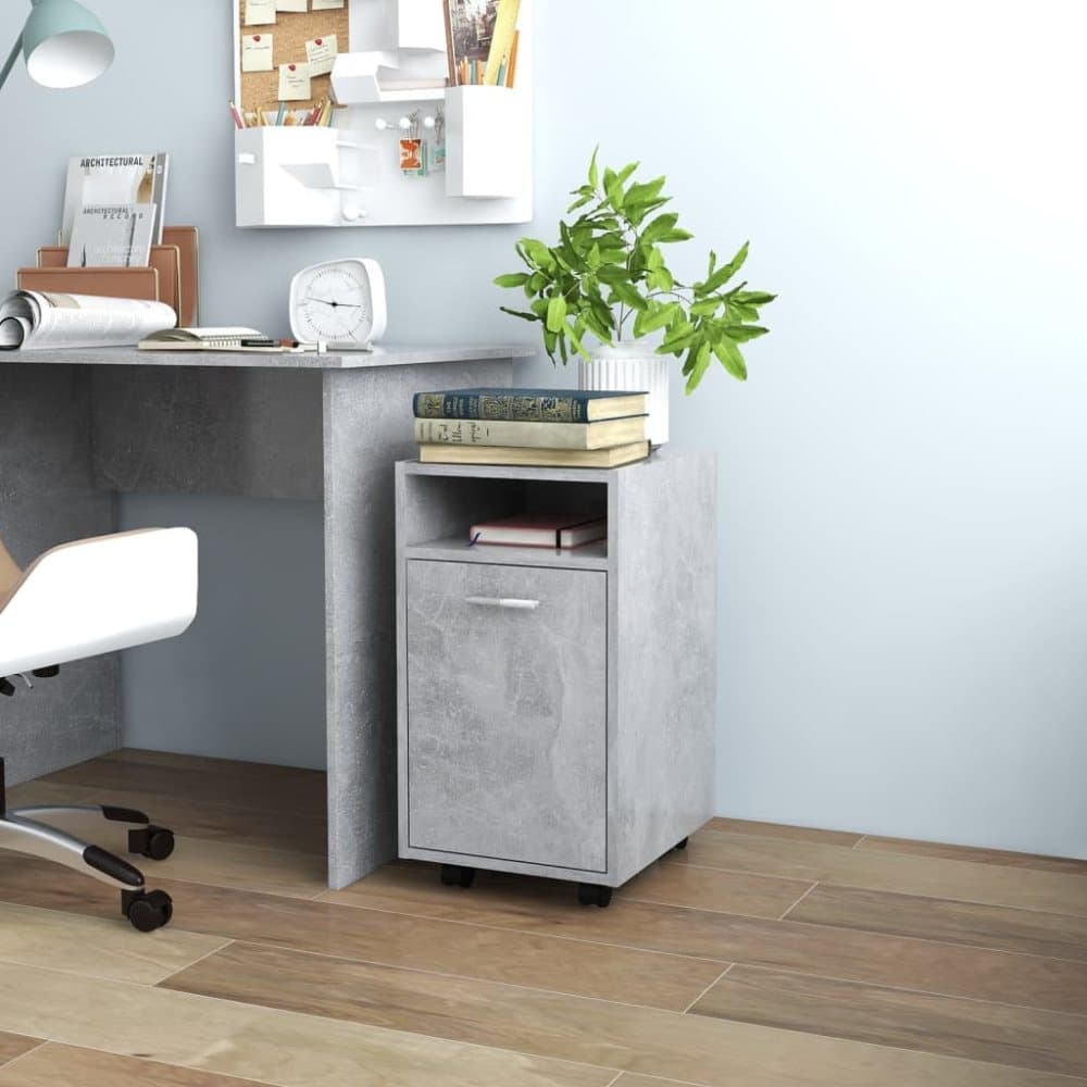 Sidoskåp med hjul betonggrå 33x38x60 cm spånskiva