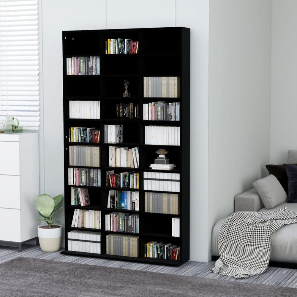 CD-hylla svart 102x23x177,5 cm spånskiva