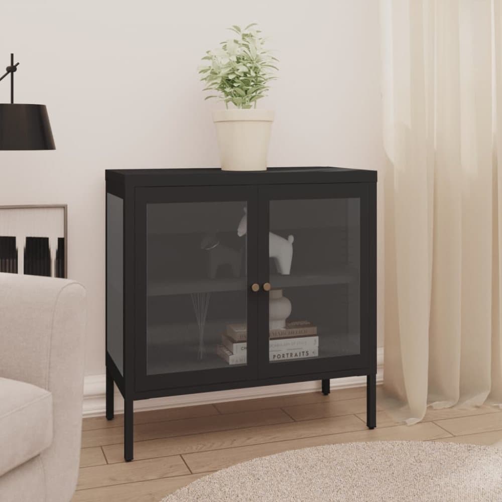 Skänk svart 70x35x70 cm stål och glas