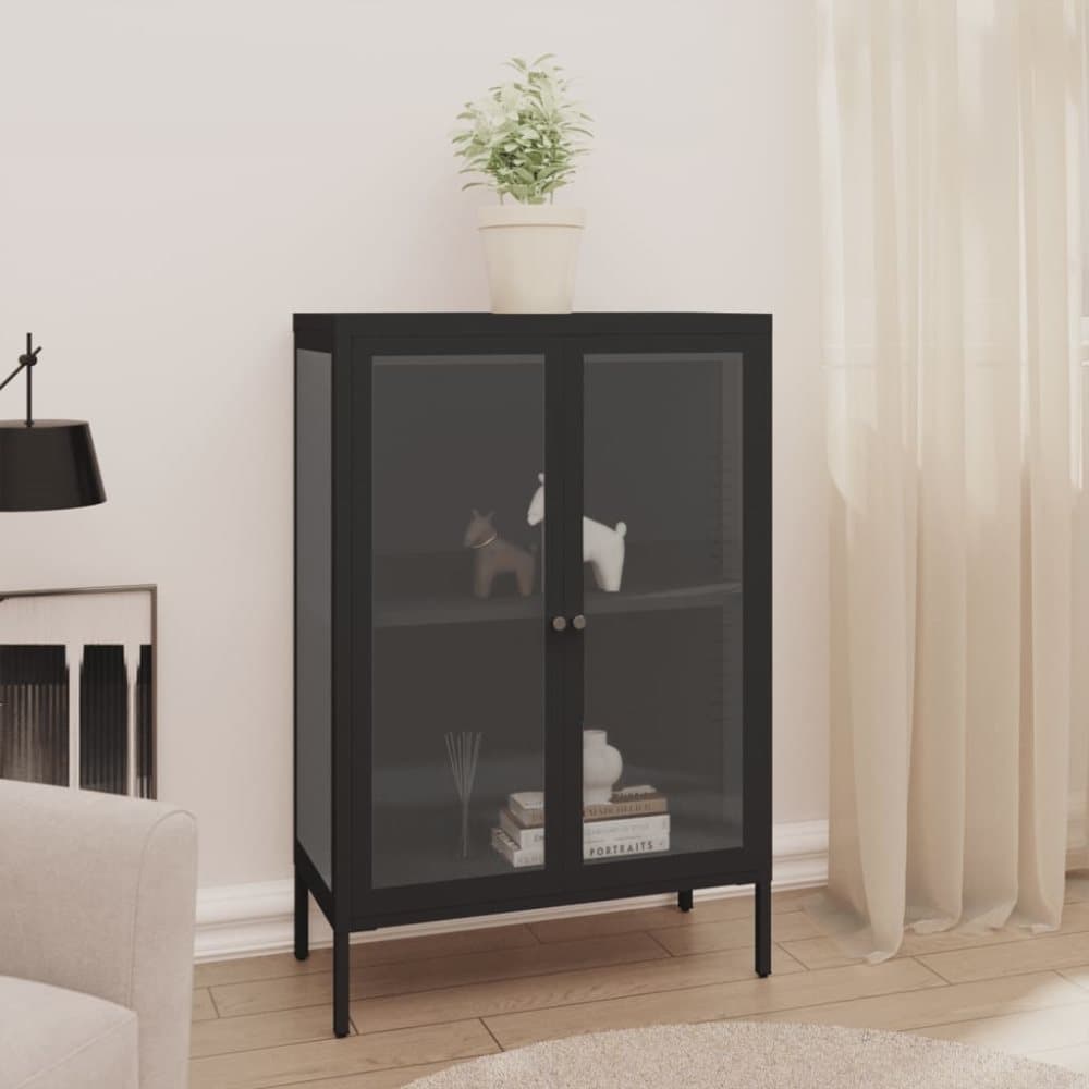 Skänk svart 75x35x105 cm stål och glas