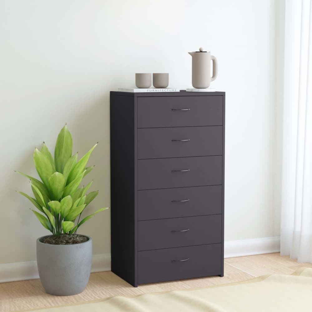 Skänk med 6 lådor grå 50x34x96 cm spånskiva