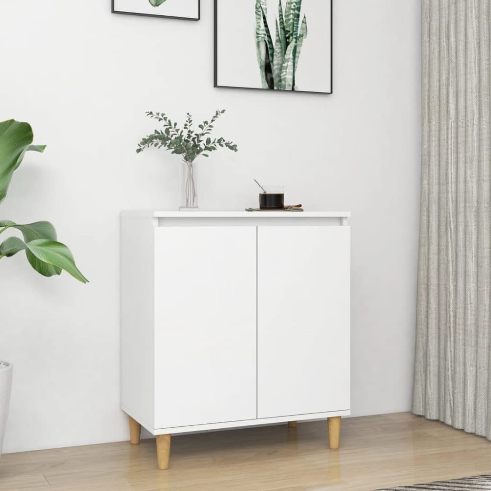 Skänk massiva träben vit 60x35x70 cm spånskiva