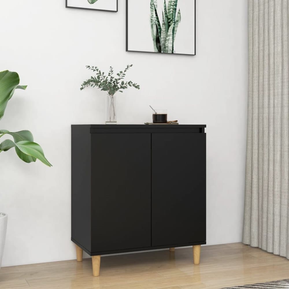 Skänk massiva träben svart 60x35x70 cm spånskiva
