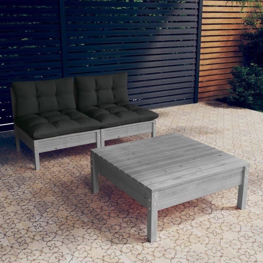 Loungegrupp med antracit dynor 5 delar massiv furu