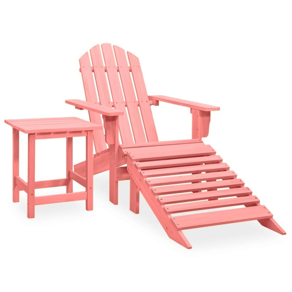 Adirondackstol med fotpall och bord massivt granträ rosa