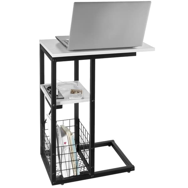 Computerbord Rhea, C-form, med ladestation - hvid