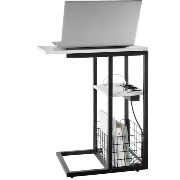 Computerbord Rhea, C-form, med ladestation - hvid