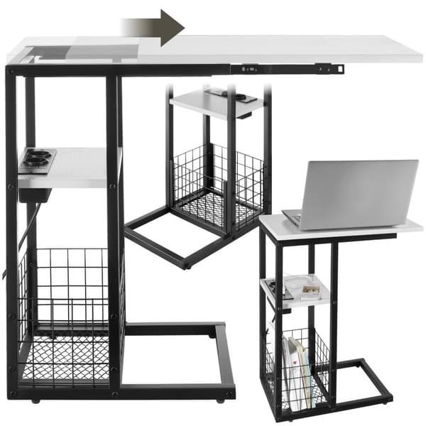 Computerbord Rhea, C-form, med ladestation - hvid