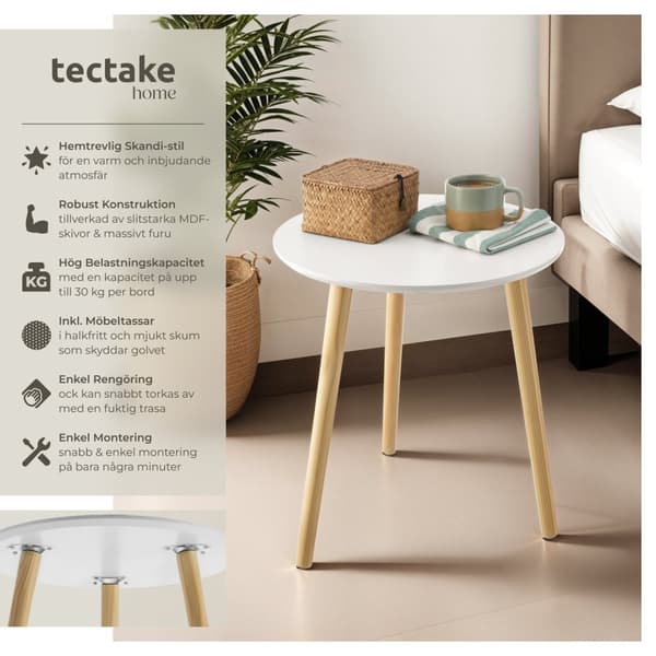 2-delat set sidobord Skaland med träben - brun/vit