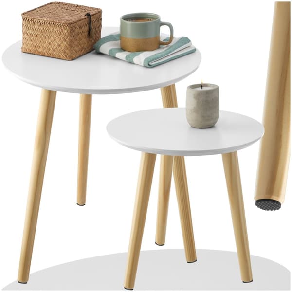 2-delat set sidobord Skaland med träben - brun/vit
