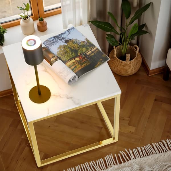Kvadratiskt sidobord Alysia i marmor - vitt/guld