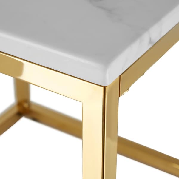 Kvadratiskt sidobord Alysia i marmor - vitt/guld