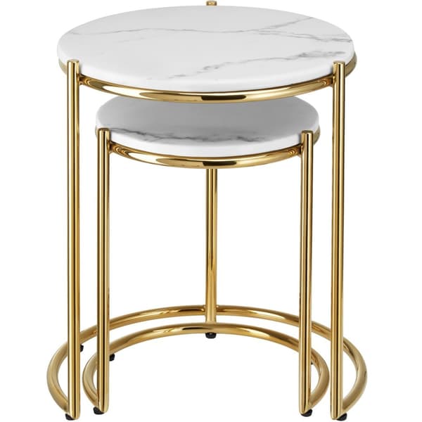 Sidobord Ellsa med marmorskiva och stålram - vit/guld, Uppsättning av 2