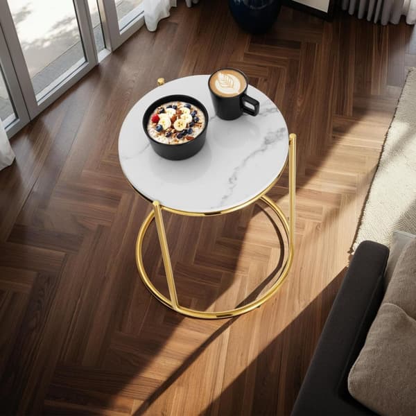 Sidobord Ellsa med marmorskiva och stålram - vit/guld, per styck