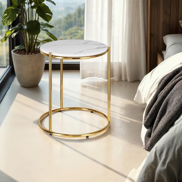 Sidobord Ellsa med marmorskiva och stålram - vit/guld, per styck
