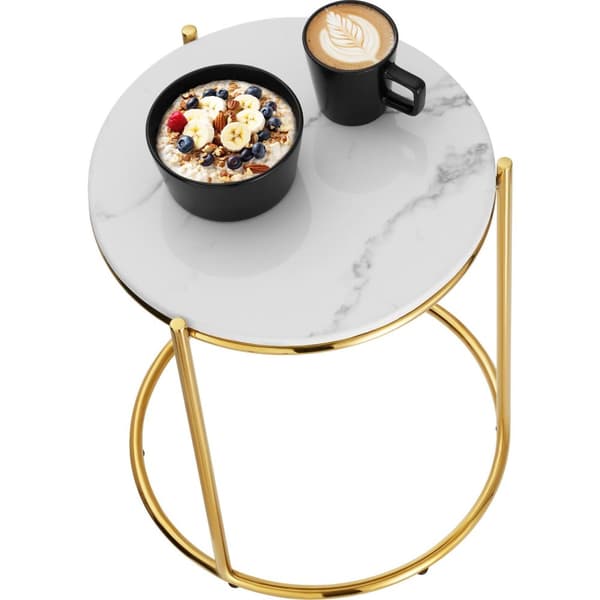 Sidobord Ellsa med marmorskiva och stålram - vit/guld, per styck