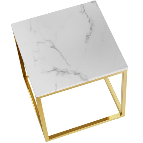 Marmor sidebord Alysia, kvadratisk - hvid/guld