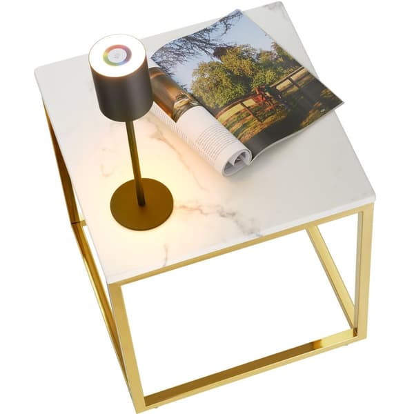 Marmor sidebord Alysia, kvadratisk - hvid/guld