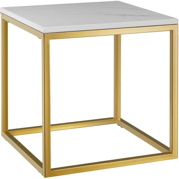 Marmor sidebord Alysia, kvadratisk - hvid/guld