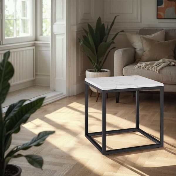 Marmor sidebord Alysia, kvadratisk - sort/hvid