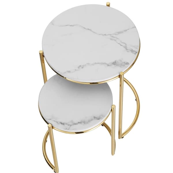 Sidebord Ellsa, marmorplade, stålramme - hvid/guld,Sæt med 2 stk.