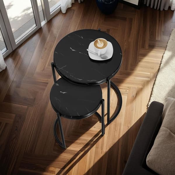 Sidebord Ellsa, marmorplade, stålramme - sort/sort,Sæt med 2 stk.