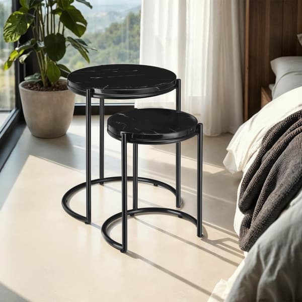 Sidebord Ellsa, marmorplade, stålramme - sort/sort,Sæt med 2 stk.
