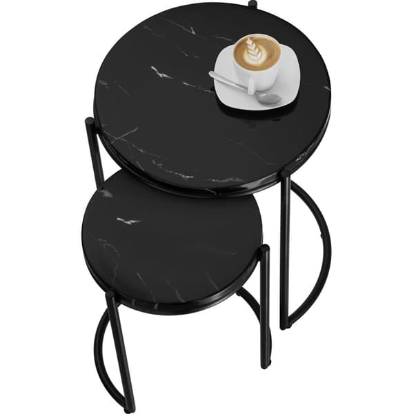Sidebord Ellsa, marmorplade, stålramme - sort/sort,Sæt med 2 stk.
